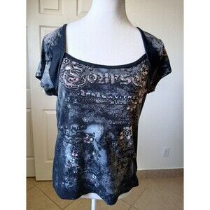 Vintage 7 Wonders‎ Womens PM Black Rose Short Sleeve T-shirt Y2K 90's